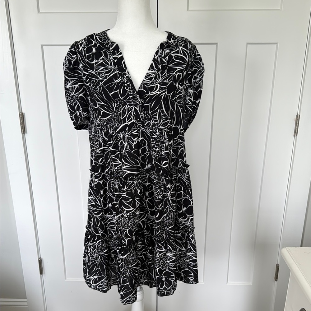 Floral Black and White Dress
